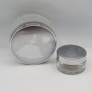 Vintage MCM Glass Vanity Powder Puff Compact, Vanity cream jars, Jars Trinket Box