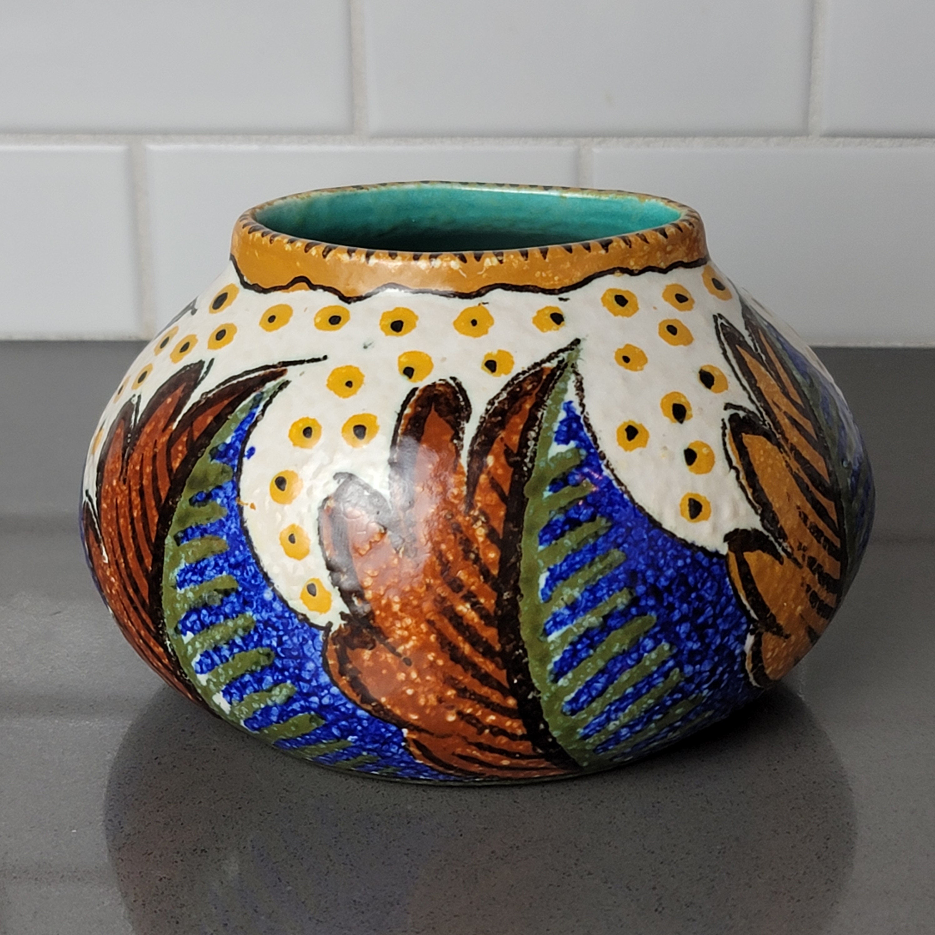 Gouda Holland Pottery Vase Kon Plazuid Handpainted Stamped