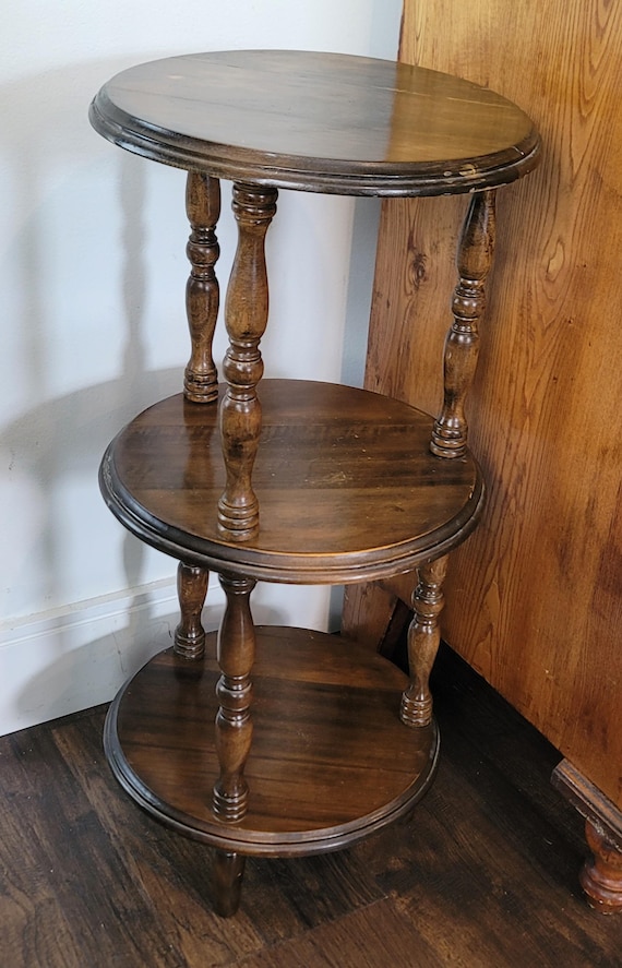 MCM Solid Wood Plant Stand Round 3 Tier 26.5 inch