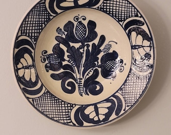 Korond Clay Plate, Transylvania Pottery, Corond Folk Pottery, Antique Peasant Plate 8"