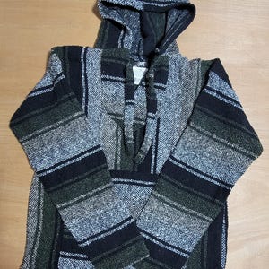 Mexican Baja Hoodie Hoody Jerga Rug Jumper Siesta Surf Hippy Baha Green Medium