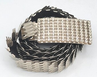 Metallic Silver Fish Scale Type Stretch Belt VINTAGE Accessories Sz 31\