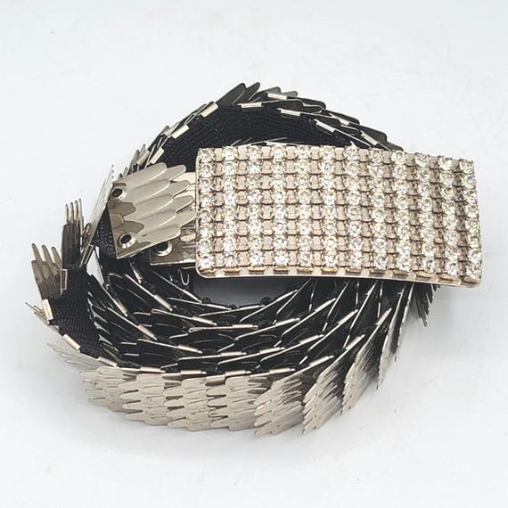Vintage Fish Scale Stretch Belt Silver 34 Inch Mermaid  display picture 2