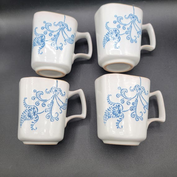 Pottery Coffee Mugs Set of 4 Blue Grey - Etsy Israel