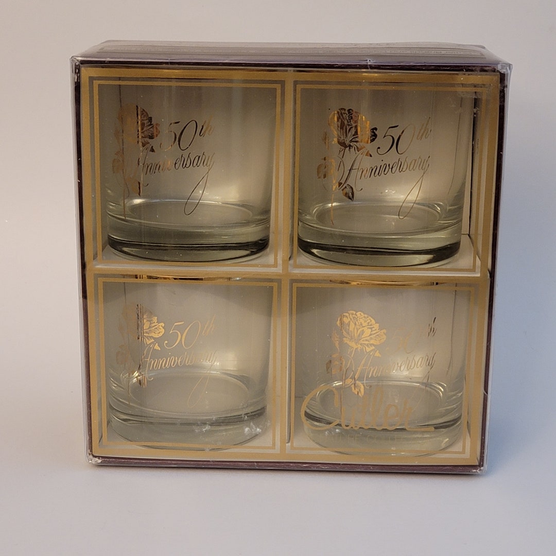 Mid Century Bar Glassware Drinkwear Gold Trim, 50th Anniversary Gift