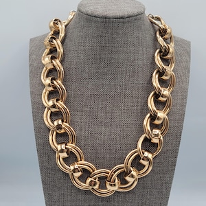 Vintage Cable Chain Link, Statement Necklace Gold Tone 16 inch