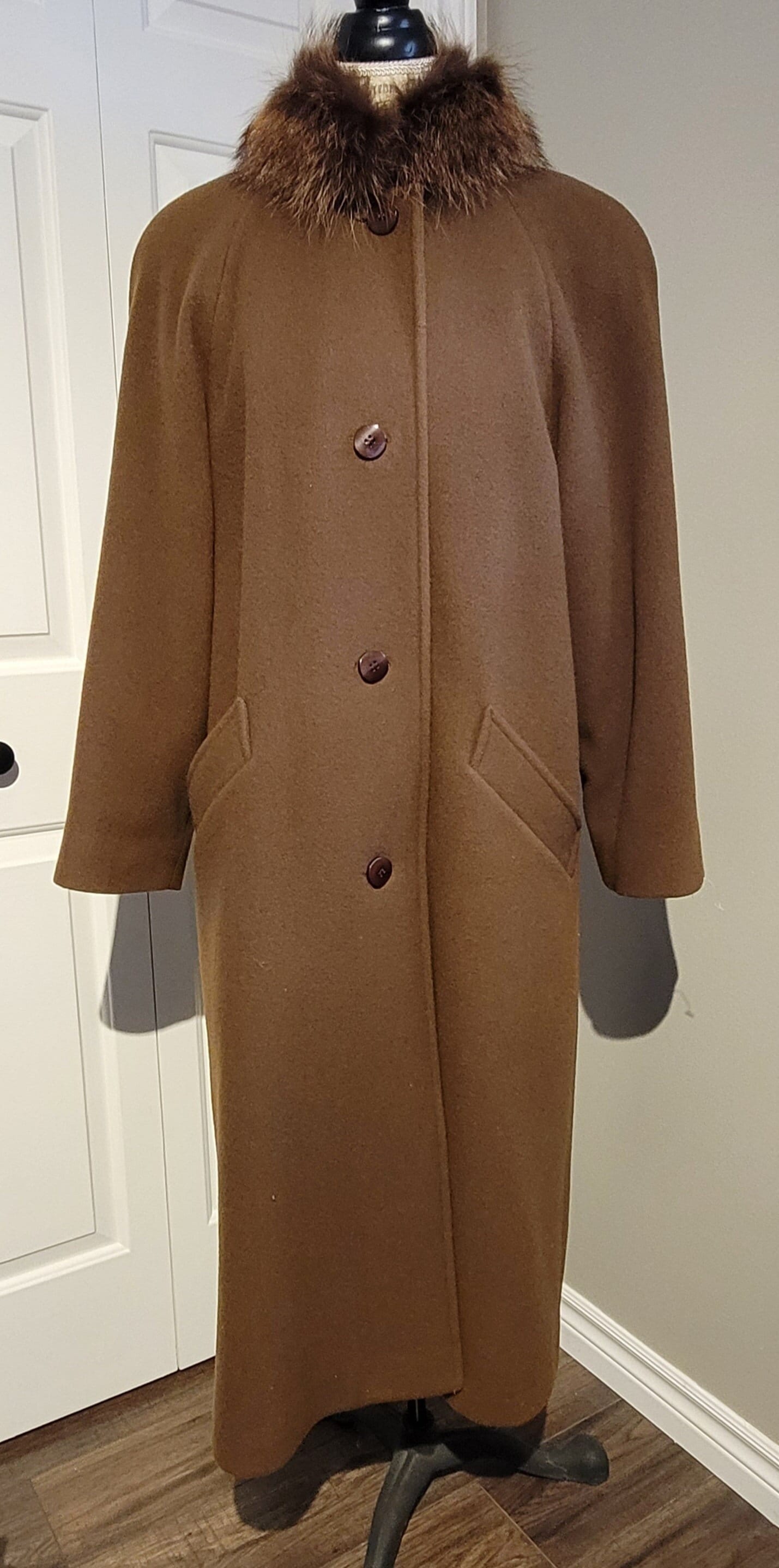 Womens Long Wool Coat Size 5 6 Size M Fur Collar Womens Brown Me Jay Montreal Vintage Etsy Australia