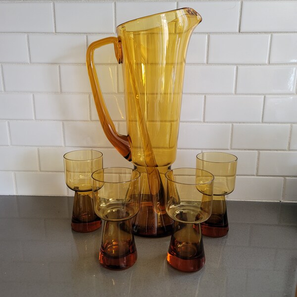 Vintage Cocktail Glass Pitcher with drinking glassware Set, Party Glassware