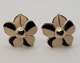 Boucles D'oreilles Clips Vintage émaillées Blanc - Très Bon état - Sans Marque - Style Fantaisie Rétro