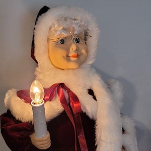 Vintage Mrs Santa Claus Mechanical Figurine Velour Red Dress 24 inch