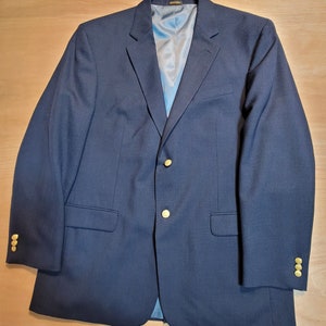 Stafford Sports Coat Suit Mens 46 L Jacket Blue Gold Buttons Vintage Wool Blend