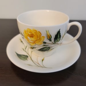 Johnsons Bros Moderne Tea Cup and Saucer Yellow Rose Flowers