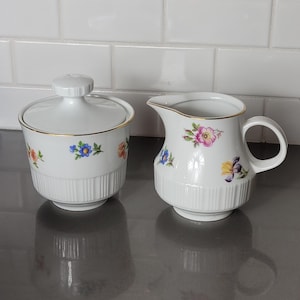 Creamer and Sugar with Lid Porcelain Colditz Floral Germany Vintage