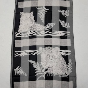 Cheeta Scarf Neck Nylon Animal Print Sheer Black White 62 in Made in Italy