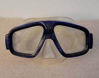 Vintage Rubber Dive Swim Snorkle Mask Blue Goggle Adjustable