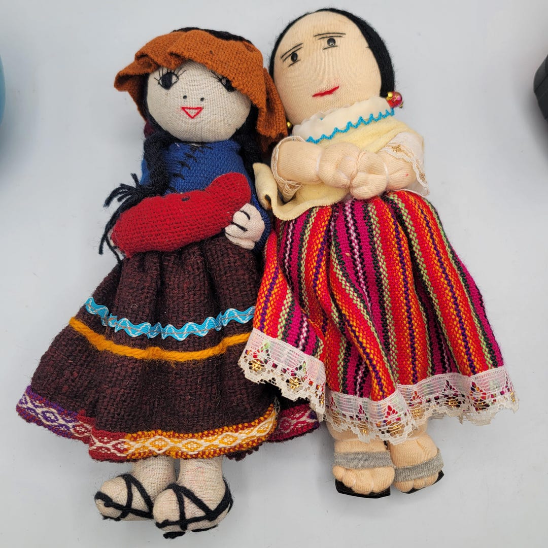 Vintage Guatemala Handcrafted Andean Cloth Girl Dolls Set of 2 Folk Art ...