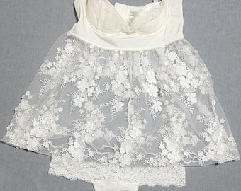 Babydoll lingerie Set Mesh Floral padded demi-cup chemise Size Large