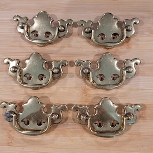 Vintage Brass Plate Hardware Cabinet Drawer Pulls Handles 2 inch