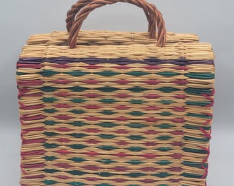 Vintage vävd korgväska portugisisk halmtote handgjord vassväska boho marknadsväska