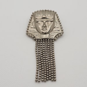 Egyptian Revival Silver Plate Dress Brooch Pin Princess Goddess