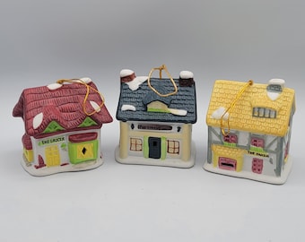 Christmas Tree Ornament House Set Old Country Stores Porcelain