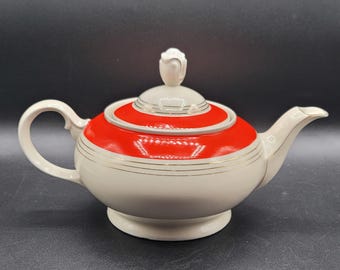 Vintage Stoneware Teapot Orange Striped four cup