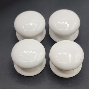 White Porcelain  Cabinet Drawer Pull Knob Vintage Salvaged Set of 4