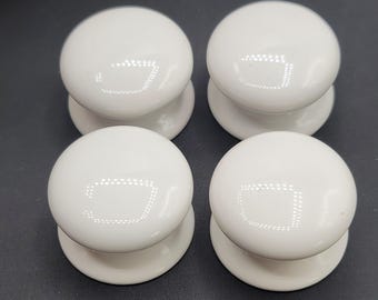 White Porcelain  Cabinet Drawer Pull Knob Vintage Salvaged Set of 4