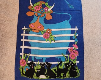 Real Linen Tea towel Hand painted Chris Bush