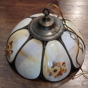 Vintage Floral Slag Glass Chandelier Light Kitchen Light Fixture 8 panel