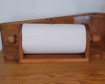 Vintage Paper Towel Holder Shelf Wall Solid Wood