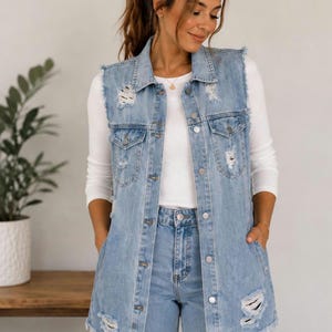 Long Denim Vest Women - Etsy