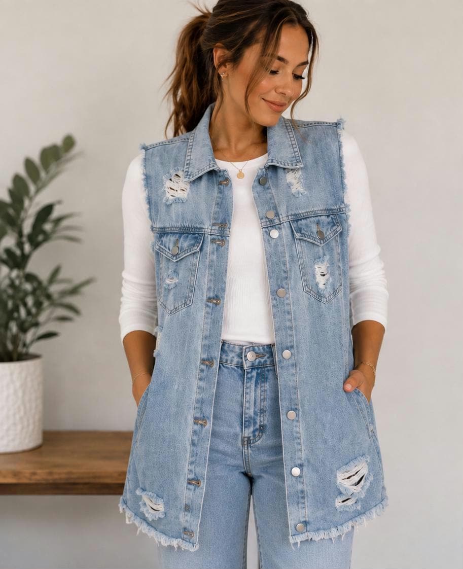 Long Denim Vest Women - Etsy