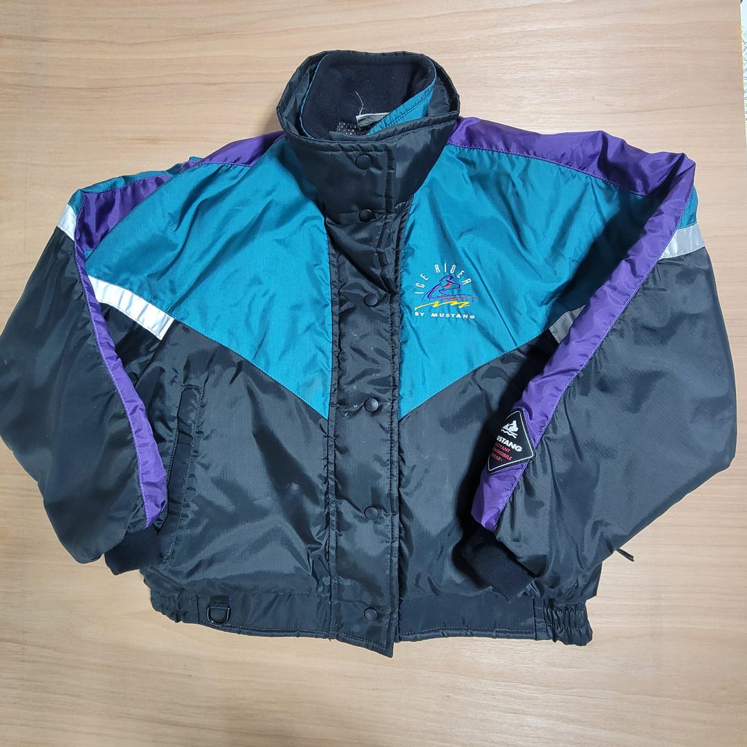 Colorblock Racing Jacket 90s Choko Colorblock Black and Purple Racing Jacket Mens Large Snow ...