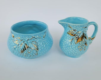 Wade porselein lichtblauw goud crème en suiker set 511