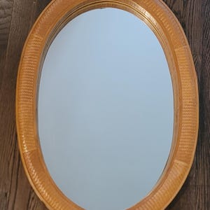 Vintage Rattan Bamboo MCM Wall Mirror 1960s 26 x 18 inch