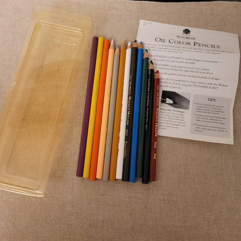 12 Walnut Hollow Oil Colored Pencils Vintage Wood MADE IN USA Etsy