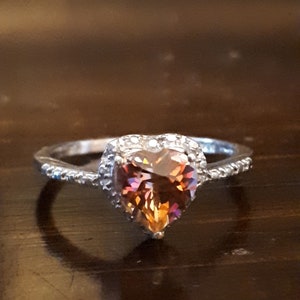 Anello vintage a forma di cuore con pietra preziosa rosa, misura 8