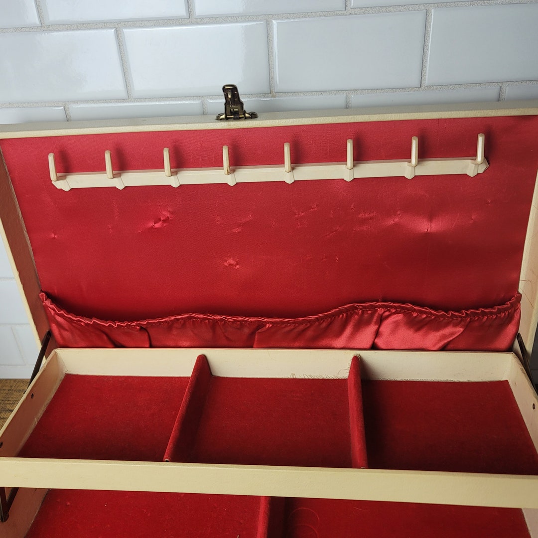 Vintage Jewelry Case, Vintage Jewelry Box, Two Tier Jewelry Case