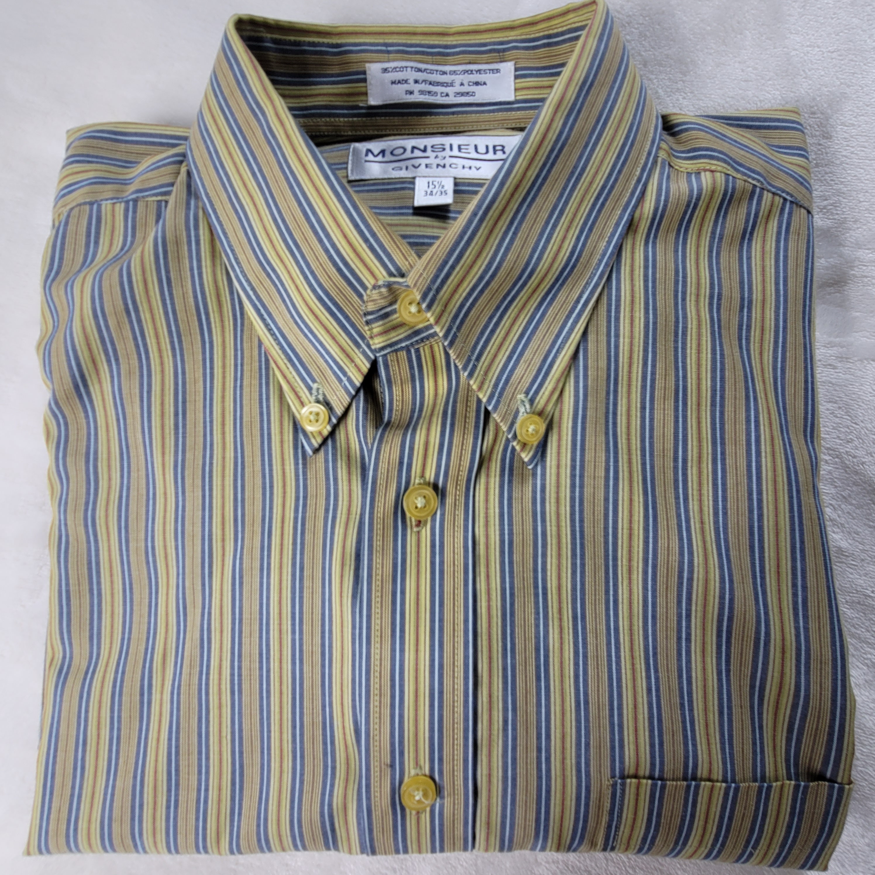 Monsieur by Givenchy Strip Oxford Long Sleeve Button Down Shirt Vintage