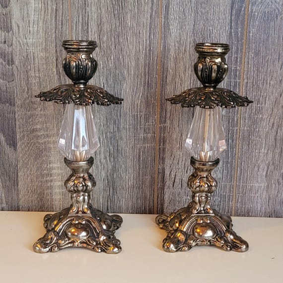 Gold Cast Brass Candlestick Holders Pair Antique Hollywood  display picture 1