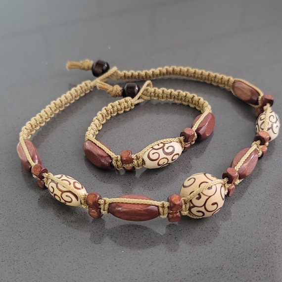 Vintage Beaded Braided Macrame Chocker Necklace B… - image 1