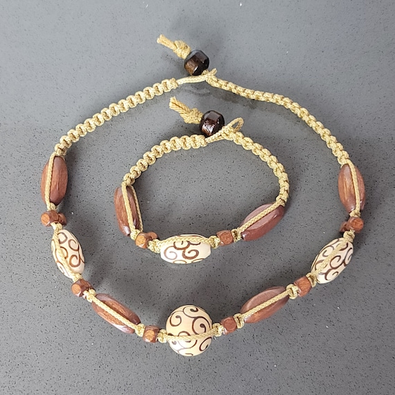 Vintage Beaded Braided Macrame Chocker Necklace B… - image 2