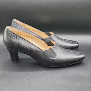 Ros Hommerson Shoes Womens 9 Black  Leather Square Toe Pump Heels Slip On