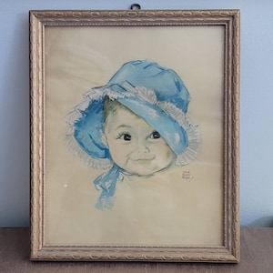 Vintage Baby Mütze Maud Tousey Fangel Bilderrahmen Lithographie-Druck
