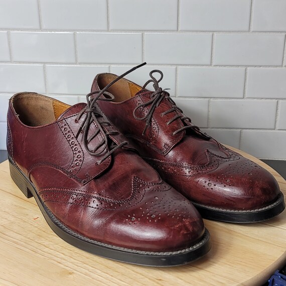 Vintage Mens Wingtip Brown Leather Oxford Lace Shoes Size 12 Wide Dress Shoes Etsy