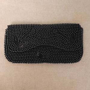 Vintage Black Beaded Foldover Clutch Bag from Hong Kong