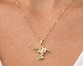Kolibri Anhänger Halskette Gold Ton Vogel Schmuck