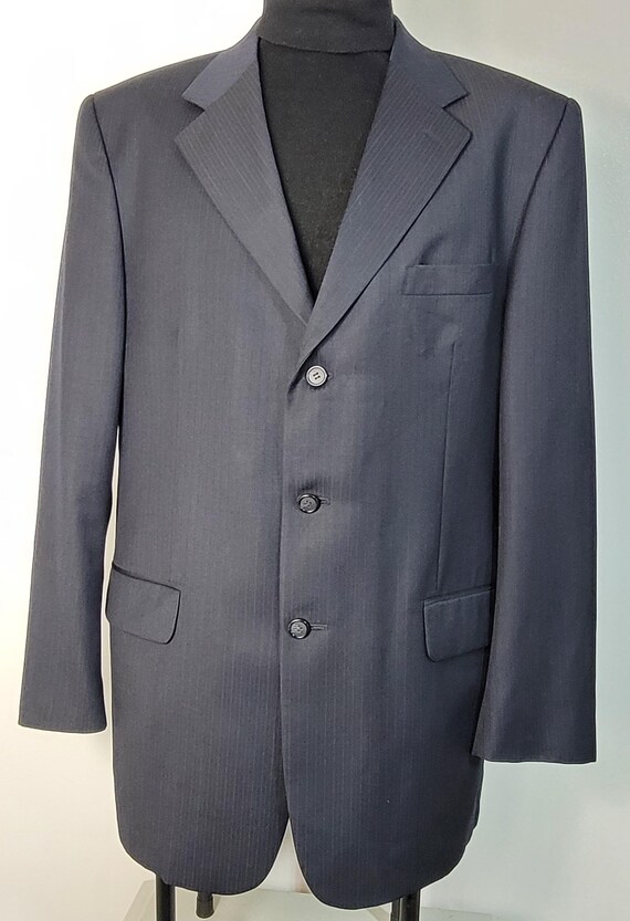 Giacca sportiva vintage da uomo, taglia 44L, blu gessato, design