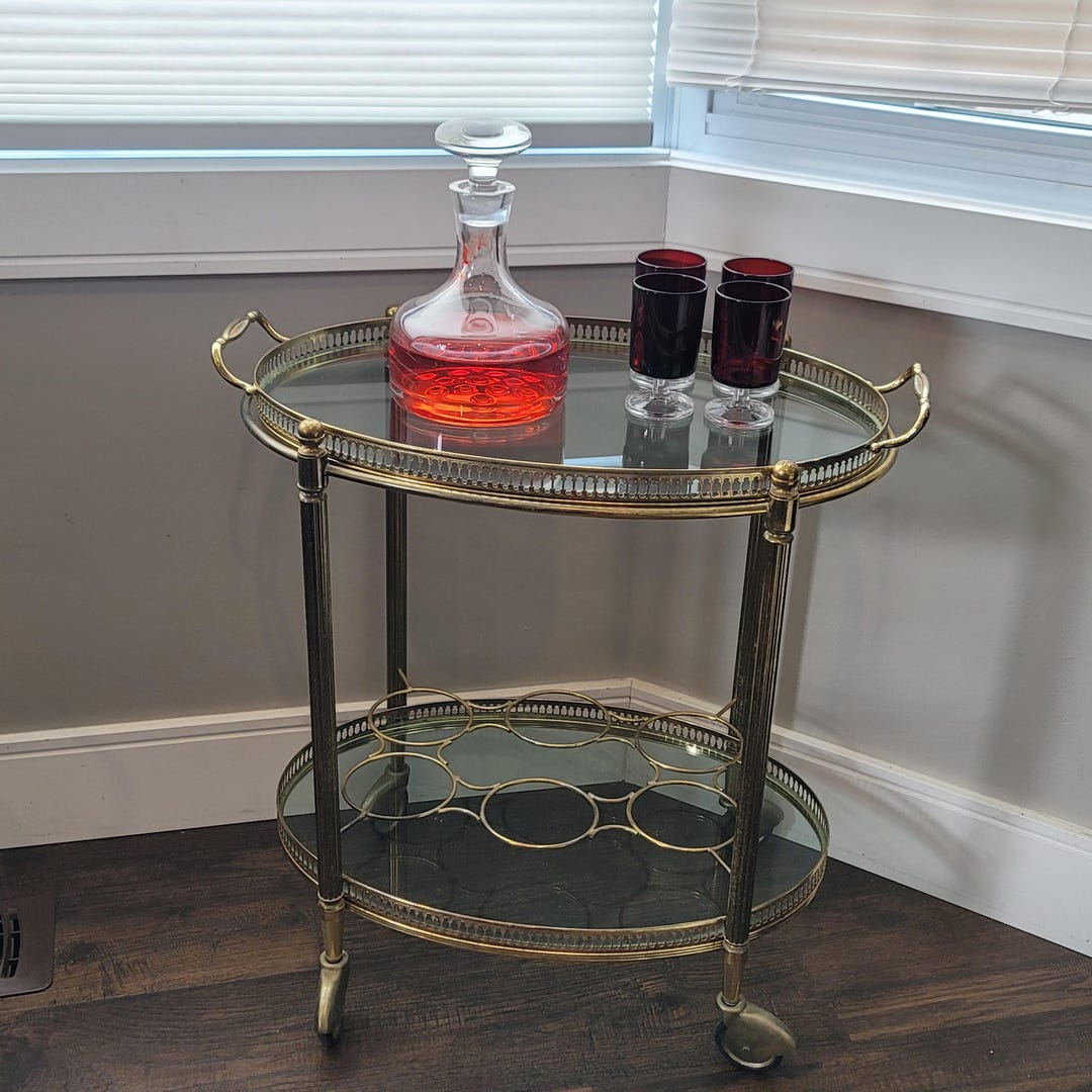 French Brass Two-tier Bar Cart – Oval Service Trolley With Removable ...